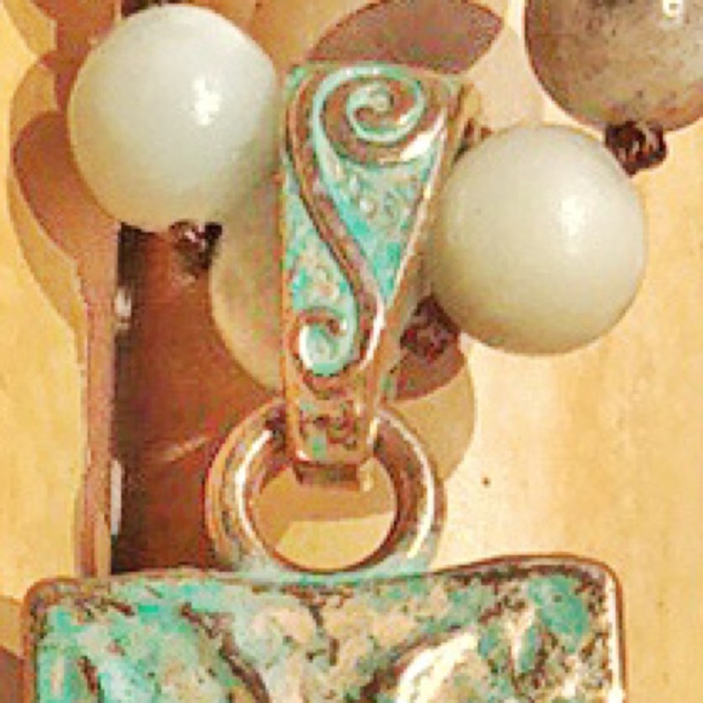 BRAND NEW Boho Blue/Green Amazonite Stone Cross Necklace - Picture 6 of 8